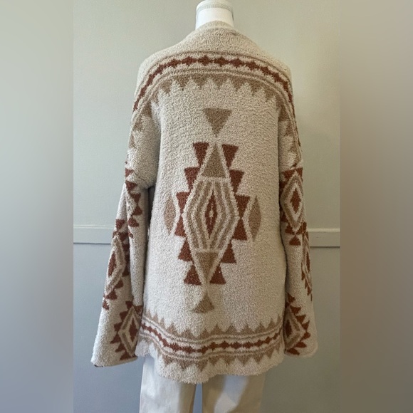 Geometric Beige and Brown Women's Long Line Cardigan - Picture 2 of 5